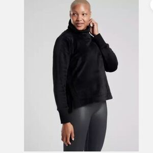 Athleta Double Cozy Karma Funnel Neck Velour Velvet Sweatshirt Black Size M Soft